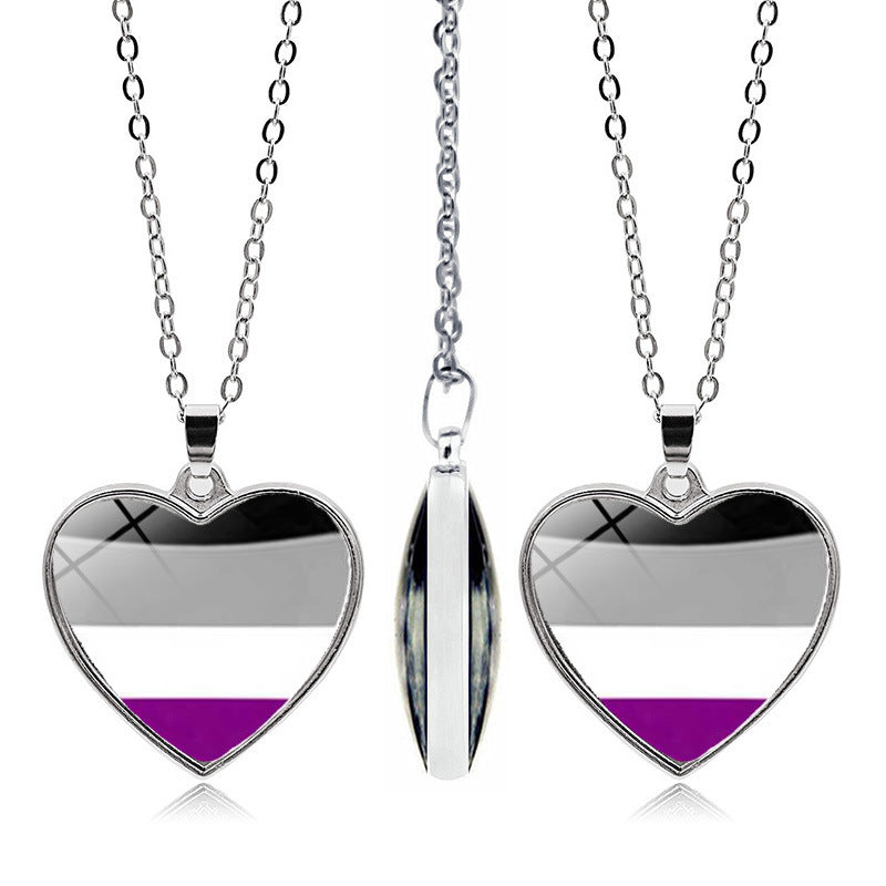 Wholesale Rainbow Time Gem Peach Heart Double Sided Pendant Alloy Necklaces